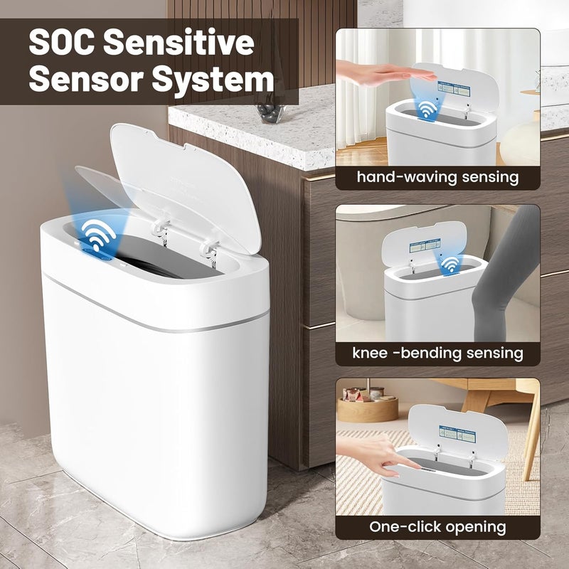 MOPALL Bathroom Trash Can with Lid, 3.5 Gallon Automatic Motion Sensor Garbage Can, Waterproof Touchless Smart Trash Can Small Waste Basket for Kitchen Bedroom Office - Image 4